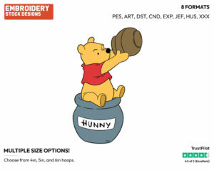 Winnie On Giant Honey Pot - Winnie the Pooh - Winnie the Pooh - Disney Embroidery Design in 3 sizes & 8 formats