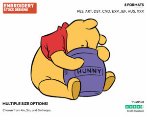 Winnie Sticking Head In Honey Pot - Winnie the Pooh - Winnie the Pooh - Disney Embroidery Design in 3 sizes & 8 formats