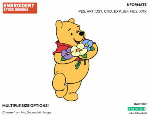 Holding Wild Flowers - Winnie the Pooh - Winnie the Pooh - Disney Embroidery Design in 3 sizes & 8 formats