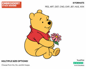Winnie, Pretty Pink Flower - Winnie the Pooh - Winnie the Pooh - Disney Embroidery Design in 3 sizes & 8 formats