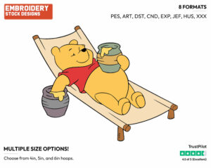 Stretched Out On Long Chair - Winnie the Pooh - Winnie the Pooh - Disney Embroidery Design in 3 sizes & 8 formats