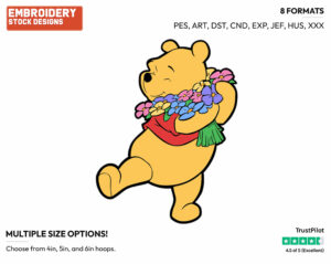Winnie, Flowers - Winnie the Pooh - Winnie the Pooh - Disney Embroidery Design in 3 sizes & 8 formats
