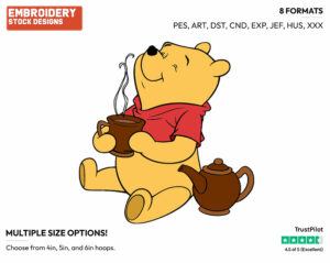 Drinking Tea - Winnie the Pooh - Winnie the Pooh - Disney Embroidery Design in 3 sizes & 8 formats