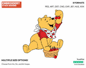Eating Cherries - Winnie the Pooh - Winnie the Pooh - Disney Embroidery Design in 3 sizes & 8 formats