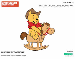 Cowboy Pooh Riding Rocking Horse - Winnie the Pooh - Winnie the Pooh - Disney Embroidery Design in 3 sizes & 8 formats
