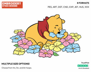 Smelling Flowers - Winnie the Pooh - Winnie the Pooh - Disney Embroidery Design in 3 sizes & 8 formats