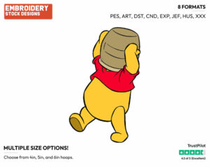 Winnie The Pooh With Honey Pot Stuck On Head - Winnie the Pooh - Winnie the Pooh - Disney Embroidery Design in 3 sizes & 8 formats