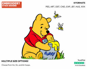 Eating Honey - Winnie the Pooh - Winnie the Pooh - Disney Embroidery Design in 3 sizes & 8 formats