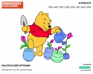 Watering Flowers - Winnie the Pooh - Winnie the Pooh - Disney Embroidery Design in 3 sizes & 8 formats
