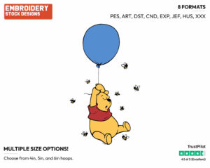 Winnie The Pooh, Balloon, Bees - Winnie the Pooh - Winnie the Pooh - Disney Embroidery Design in 3 sizes & 8 formats