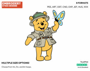 Winnie On Safari, Butterfly - Winnie the Pooh - Winnie the Pooh - Disney Embroidery Design in 3 sizes & 8 formats