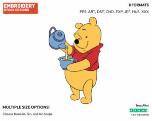 Pouring Tea - Winnie the Pooh - Winnie the Pooh - Disney Embroidery Design in 3 sizes & 8 formats