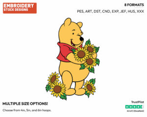 Winnie The Pooh, Sunflowers - Winnie the Pooh - Winnie the Pooh - Disney Embroidery Design in 3 sizes & 8 formats