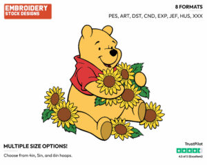 Sitting Among Sunflowers - Winnie the Pooh - Winnie the Pooh - Disney Embroidery Design in 3 sizes & 8 formats