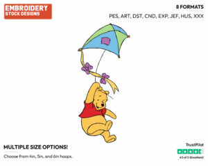 Flying Kite - Winnie the Pooh - Winnie the Pooh - Disney Embroidery Design in 3 sizes & 8 formats