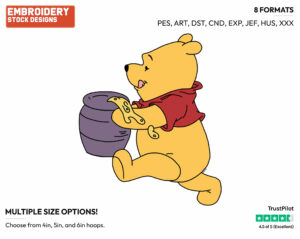 Running With Honey Pot - Winnie the Pooh - Winnie the Pooh - Disney Embroidery Design in 3 sizes & 8 formats