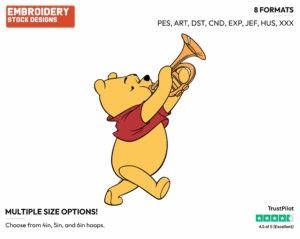 Winnie The Pooh, Trumpet - Winnie the Pooh - Winnie the Pooh - Disney Embroidery Design in 3 sizes & 8 formats