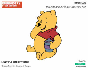 Cute Winnie, Honey Pot - Winnie the Pooh - Winnie the Pooh - Disney Embroidery Design in 3 sizes & 8 formats
