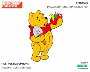 Holding Apple With Worm - Winnie the Pooh - Winnie the Pooh - Disney Embroidery Design in 3 sizes & 8 formats