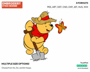 Winnie In Garden - Winnie the Pooh - Winnie the Pooh - Disney Embroidery Design in 3 sizes & 8 formats