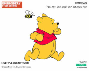Running From Bee - Winnie the Pooh - Winnie the Pooh - Disney Embroidery Design in 3 sizes & 8 formats