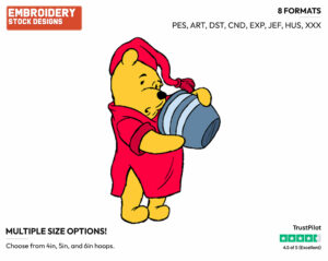 Winnie In Pyjamas - Winnie the Pooh - Winnie the Pooh - Disney Embroidery Design in 3 sizes & 8 formats
