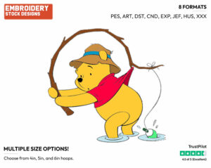 Fishing - Winnie the Pooh - Winnie the Pooh - Disney Embroidery Design in 3 sizes & 8 formats