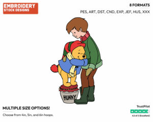 Winnie The Pooh Hugging Christopher Robin In A Very Merry Pooh Year - Christopher Robin and Friends - Winnie the Pooh & Friends - Disney Embroidery Design in 3 sizes & 8 formats