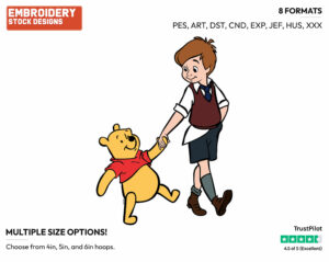Pooh, Christopher Robin Walking Hand In Hand - Christopher Robin and Friends - Winnie the Pooh & Friends - Disney Embroidery Design in 3 sizes & 8 formats