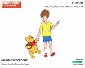 Winnie The Pooh, Christopher Robin Walking Together - Christopher Robin and Friends - Winnie the Pooh & Friends - Disney Embroidery Design in 3 sizes & 8 formats