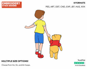 Winnie The Pooh, Christopher Robin Holding Hands - Christopher Robin and Friends - Winnie the Pooh & Friends - Disney Embroidery Design in 3 sizes & 8 formats