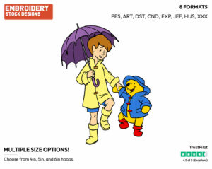 Pooh, Christopher Robin Walking In The Rain - Christopher Robin and Friends - Winnie the Pooh & Friends - Disney Embroidery Design in 3 sizes & 8 formats