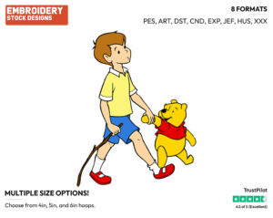 Pooh, Christopher Robin On A Walk - Christopher Robin and Friends - Winnie the Pooh & Friends - Disney Embroidery Design in 3 sizes & 8 formats