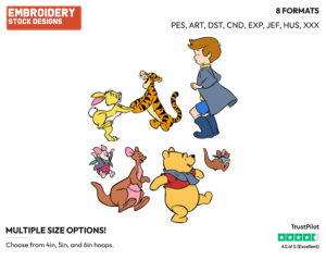 Pooh, Tigger, Piglet, Roo, Kanga, Rabbit, Christopher Robin - Christopher Robin and Friends - Winnie the Pooh & Friends - Disney Embroidery Design in 3 sizes & 8 formats