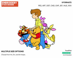 Pooh, Piglet, Tigger, Rabbit, Eeyore, Christopher Robin - Christopher Robin and Friends - Winnie the Pooh & Friends - Disney Embroidery Design in 3 sizes & 8 formats