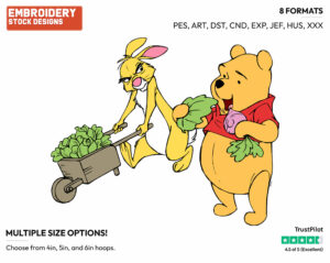 Winnie The Pooh Eating From Rabbit's Vegetable Cart - Winnie the Pooh and Friends - Winnie the Pooh & Friends - Disney Embroidery Design in 3 sizes & 8 formats