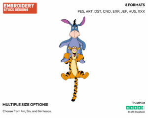 Tigger Bouncing With Eeyore On His Shoulders - Winnie the Pooh and Friends - Winnie the Pooh & Friends - Disney Embroidery Design in 3 sizes & 8 formats
