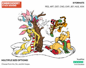 Winnie The Pooh, Piglet, Tigger And Rabbit In A Snowball Fight - Winnie the Pooh and Friends - Winnie the Pooh & Friends - Disney Embroidery Design in 3 sizes & 8 formats