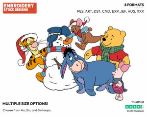 Pooh, Tigger, Piglet, Roo, Eeyore, Snowman - Winnie the Pooh and Friends - Winnie the Pooh & Friends - Disney Embroidery Design in 3 sizes & 8 formats