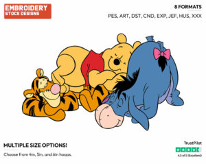 Pooh, Tigger, Eeyore Napping - Winnie the Pooh and Friends - Winnie the Pooh & Friends - Disney Embroidery Design in 3 sizes & 8 formats