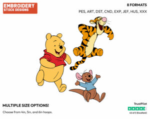 Pooh, Tigger, Roo Running - Winnie the Pooh and Friends - Winnie the Pooh & Friends - Disney Embroidery Design in 3 sizes & 8 formats