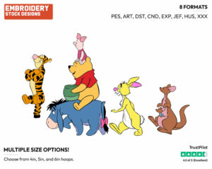 Pooh, Piglet, Tigger, Rabbit, Kanga, Eeyore, Roo Marching - Winnie the Pooh and Friends - Winnie the Pooh & Friends - Disney Embroidery Design in 3 sizes & 8 formats