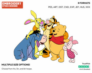 Pooh, Piglet, Tigger, Rabbit, Eeyore - Winnie the Pooh and Friends - Winnie the Pooh & Friends - Disney Embroidery Design in 3 sizes & 8 formats