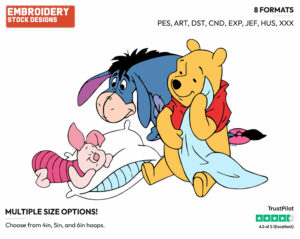Pooh, Piglet, Eeyore Napping - Winnie the Pooh and Friends - Winnie the Pooh & Friends - Disney Embroidery Design in 3 sizes & 8 formats