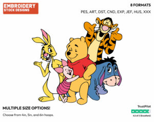 Pooh, Piglet, Tigger, Eeyore, Rabbit - Winnie the Pooh and Friends - Winnie the Pooh & Friends - Disney Embroidery Design in 3 sizes & 8 formats