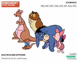 Kanga, Roo, Owl, Piglet, Eeyore - Winnie the Pooh and Friends - Winnie the Pooh & Friends - Disney Embroidery Design in 3 sizes & 8 formats