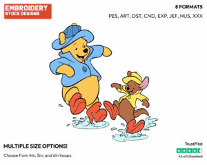 Pooh, Roo Jumping In Puddles - Winnie the Pooh and Friends - Winnie the Pooh & Friends - Disney Embroidery Design in 3 sizes & 8 formats