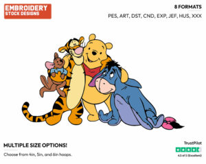 Pooh, Eeyore, Tigger, Piglet, Roo - Winnie the Pooh and Friends - Winnie the Pooh & Friends - Disney Embroidery Design in 3 sizes & 8 formats