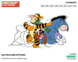 Tigger, Eeyore, Roo Snowball Fight - Winnie the Pooh and Friends - Winnie the Pooh & Friends - Disney Embroidery Design in 3 sizes & 8 formats
