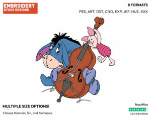 Eeyore, Piglet Playing Cello - Winnie the Pooh and Friends - Winnie the Pooh & Friends - Disney Embroidery Design in 3 sizes & 8 formats